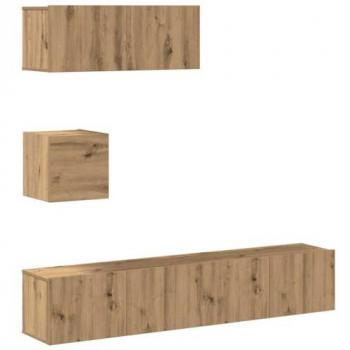 Mueble para TV de Pared 4 Piezas en Madera de Roble Artesanal Compuesto