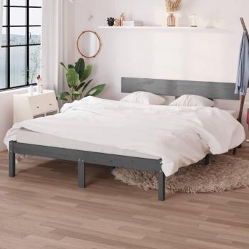 Estructura de cama King Size de madera maciza de pino gris 150x200 cm