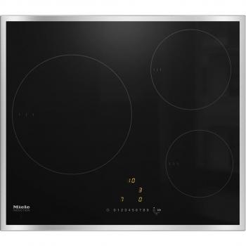 Miele KM 7200 FR Placa de Inducción, 3 Zonas de Cocción, 28 cm, Control EasySelect, Cerquillo Perimetral de Acero Inoxidable, Color Negro