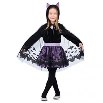 Disfraz de Murciélago Morado para Niña (Camiseta con Capucha, Falda y Capa)