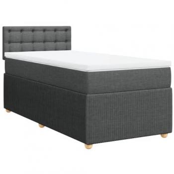 Cama box spring con colchón tela gris oscuro 100x200 cm