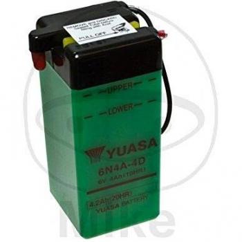 Batería de Moto Yuasa 6N4A-4D Convencional Sin Ácido - 6V 4Ah