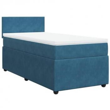 Cama Box Spring con colchón de muelles en terciopelo azul 90x190 cm