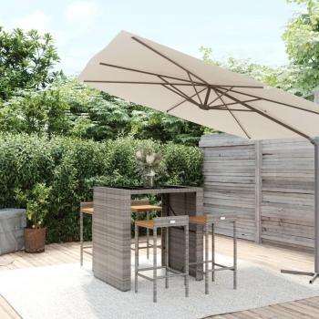 5 Piece Garden Bar Set Grey Poly Rattan & Solid Wood Acacia