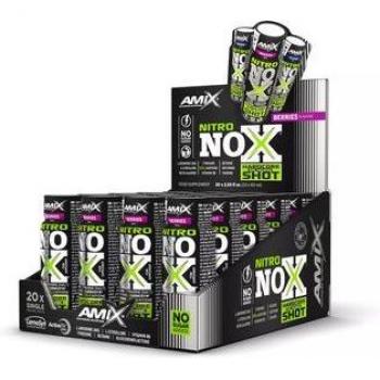 Amix NitroNox Shot Frutas del Bosque 20x60ml - Viales de pre-entrenamiento, sabor frutas del bosque, formato de 60 ml cada uno, contiene ingredientes para aumentar el rendimiento y la energía durante el ejercicio