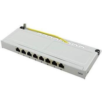 LogiLink NP0077 Mini Patch Panel, 8 Port, Cat.6, 0.5U, Shielded, Professional Distribution Panel (Desktop), Light Grey