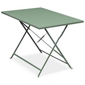 Mesa de jardín bistro plegable de metal 110x70cm, 4 plazas, color verde grisáceo