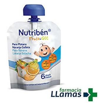 Nutribén Fruta & Go! Puré de Frutas, Pera, Plátano, Naranja y Galleta, 90g