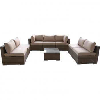Nature 8-Piece Rattan Garden Furniture Set with Washed Blue Cushions