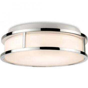 Lámpara de techo cromada de 1 luz con cristal opalino blanco, IP44, diseño cilíndrico, empotrable en el techo