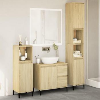 Conjunto de muebles de baño 3 piezas madera contrachapada roble Sonoma Multilayer