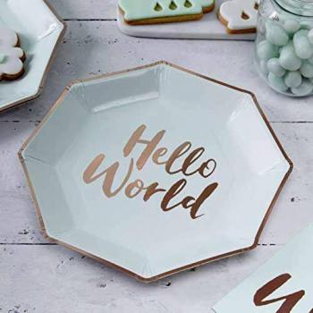 Ginger Ray- Unisex Baby Shower Paper Plates Paquete de 8, Color verde