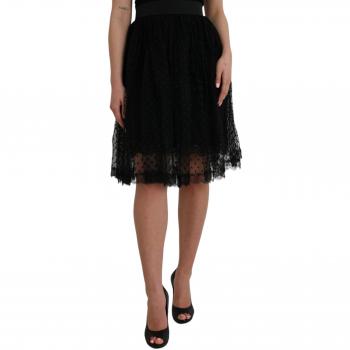 Dolce & Gabbana Black Nylon Lace Trim High Waist A-line Skirt - IT42|M