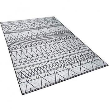 Alfombra Moderna Negra y Gris de Poliéster 160 x 230 cm con Patrón Geométrico de Pelo Corto Keban