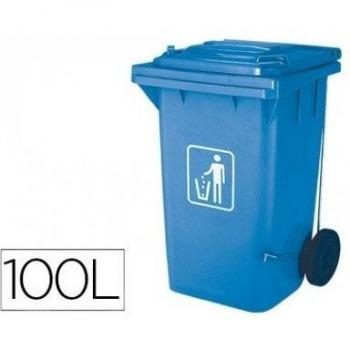 Contenedor de Residuos Q-Connect con Tapa y Ruedas, 100L, Plástico Azul, Dimensiones 750x470x370 mm