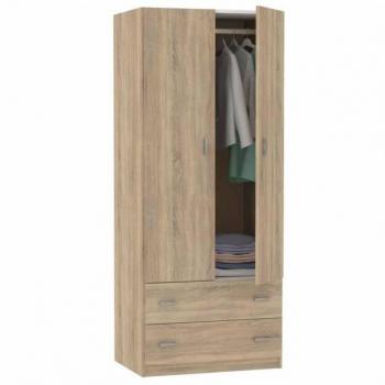 Armario Juvenil Turín 2 puertas + 2 cajones en Blanco Brillo o Roble Cambrian, dimensiones 74x180 cm