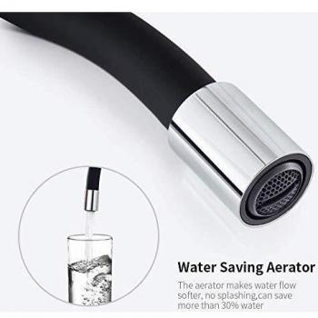 Auralum Grifo de Cocina Negro y Cromado con Caño Flexible, 360° Grifo Monomando de la manguera de goma con Aireador, Agua Fría y Caliente disponibles