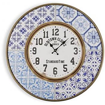 Reloj de Pared Decorativo Versa Lisboa, Estilo Vintage, Medidas 63 x 4,5 x 63 cm, Material Metal, Color Azul y Blanco