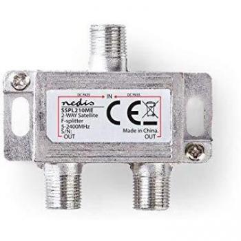 NEDIS Splitter satélite Distribuidor de Satélite F | Atenuación Máx. de 6,5 dB | 5-2400 MHz | 2 Salidas Plata