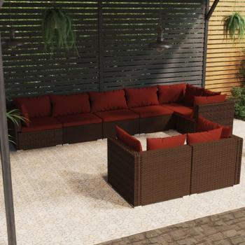8-Piece Brown Poly Rattan Garden Lounge Set with Cushions