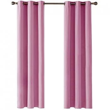 Deconovo Cortinas Opacas Térmicas Aislantes para Ventanas de Habiatción con Ollaos 2 Piezas 107x229cm Rosa