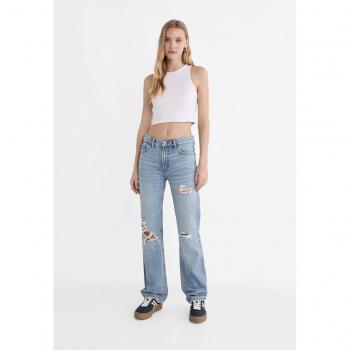 Stradivarius Ripped straight-leg jeans Blue denim