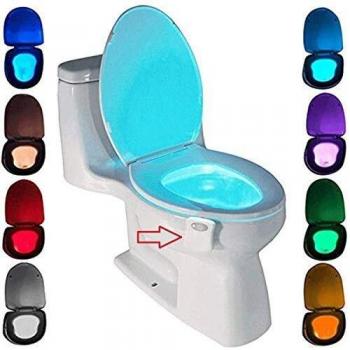 WC luz nocturna, ZSZT LED Luz de Inodoro Luz con Detección de movimiento del sensor automático, 8 Cambio de Color,Funciona con Pilas, para cuartos de baño con niños