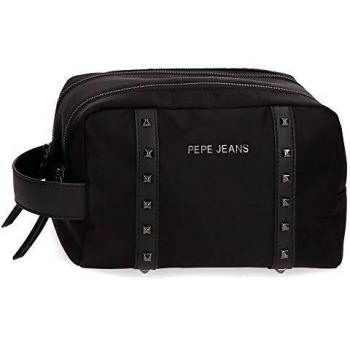 Pepe Jeans Roxanne Neceser Dos Compartimentos Negro 24x17x15 cms Nailon y Piel Sintética