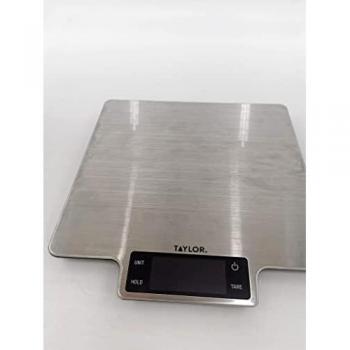 Taylor Pro Balanza Digital de Cocina Tamaño Grande, Función de Peso con Tara con Sensor de Alta Precisión, Nivel Profesional, Acero Inoxidable Efecto Plata, 10 kg de Capacidad