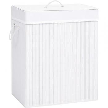 Cesto de ropa sucia de bambú blanco 100 L con 2 Secciones
