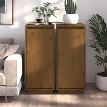 Aparador de Madera Maciza de Pino 2 uds, Color Marrón Miel, Dimensiones 31,5x34x75 cm, Mueble de Almacenaje para Salón con Puertas y Cajón, Buffet