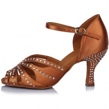 HROYL Zapatos de Baile Latino Mujer Salsa y Bachata Brillantes Zapatos de Baile de Salón,ESAF43502,Marrón,38EU