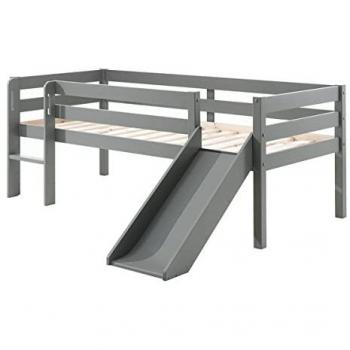 Cama de media altura Vipack Pino 90x200 cm con tobogán y somier incluido, color gris