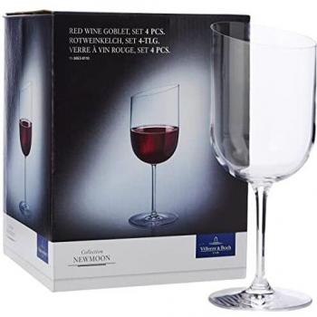 Set de 4 Copas de Vino Tinto NewMoon - Cristal Transparente, Elegantes y Modernas, Apto para Lavavajillas, 405 ml