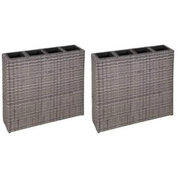vidaXL 2X Arriates con 4 Maceteros de Ratán Sintético Jardinería Flores Tiestos y Accesorios Articulos para Plantas Duraderos Impermeables Gris