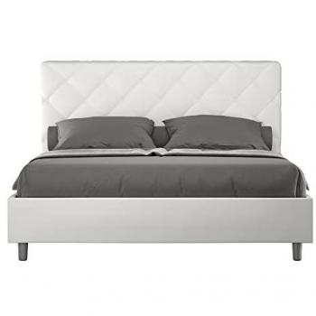 Cama Contenedor Acolchada Símil Piel Blanca Priya 160x190