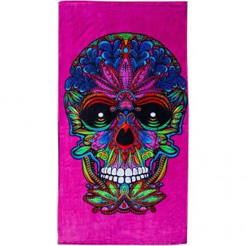 TOALLA DE PLAYA ESTAMPADA CALAVERA FUCSIA 90X170CM 100% ALGODÓN