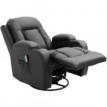 Sillón de Masaje Reclinable con 8 Puntos de Masaje Función de Calefacción Giratorio Mando a Distancia 85x94x104 cm Negro