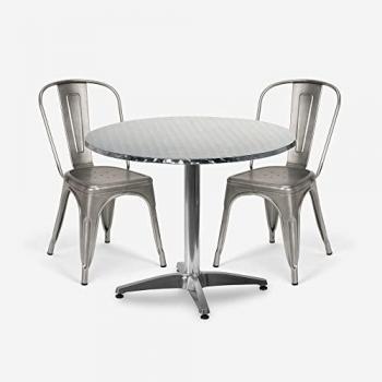 Conjunto Mesa Redonda de 70 cm de Diámetro en Acero con 4 Sillas Vintage Diseño Taerium
