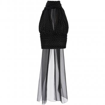 Dolce & Gabbana Chiffon Polka Dot Top with Scarf Detail - Size 42 Black Female