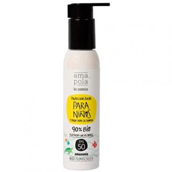 Protección Solar Niños FPS 50 - Amapola Biocosmetics - 125ml, fórmula líquida, hidratante, resistente al agua, 90% ingredientes bio