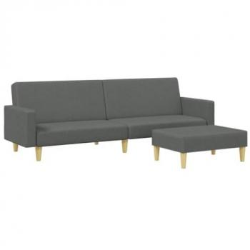 Sofá cama de 2 plazas con taburete en tela gris oscuro