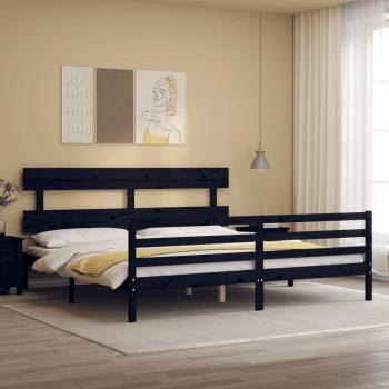 Cama con cabecero de madera maciza negra 200x200 cm