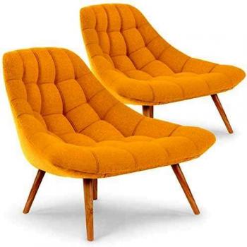 Juego de 2 Fauteuils Escandinavos de Tela Amarilla con Asiento Profundo y Confortable