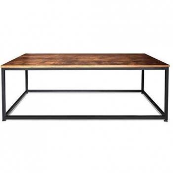 Mesa de café industrial de acero y madera con diseño moderno