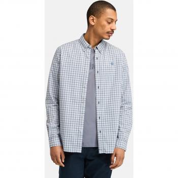 Camisa de Hombre Timberland Corte Regular Popelín Stretch Gingham Azul Manga Larga Algodón Orgánico 2024