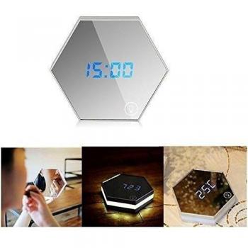 PINWHEEL Touch LED Luz de noche, Digital Despertador, Espejo para maquillarse, Incorporado 2000mA Recargable Portable Multifuncional Luces Despertadores de viaje
