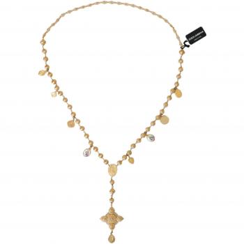 Dolce & Gabbana Gold Tone Chain Brass Beaded Statement Sicily Necklace