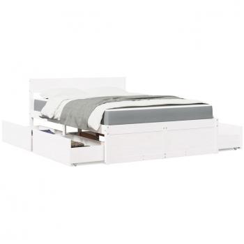 Cama con cajones y colchón de madera maciza de pino blanco 140x190 cm Vidaxl