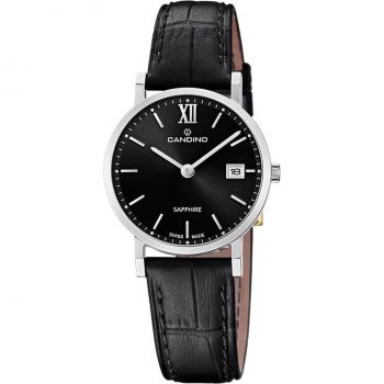 Reloj Candino Couple Classic C4725/3 para Mujer, Caja de Acero Inoxidable 316L Gris Plata, Esfera Beige, Correa de Piel Negra